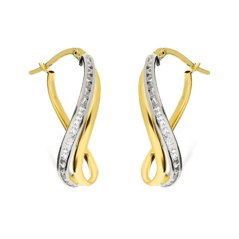 Kolczyki złote ósemki z rzędem białych cyrkonii/ang.zap. AR I3CTE200712-YW-FCZ próba 585