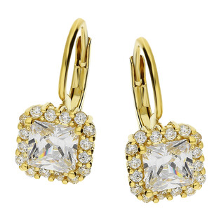 Kolczyki złote kwadrat z białą cyrkonią/big.zam.  DJ 0045SQ 5x5mm ZIR próba 375