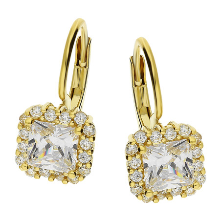 Kolczyki złote kwadrat z białą cyrkonią/big.zam.  DJ 0045SQ 5x5mm ZIR próba 375