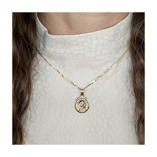 Medalik złoty grawerowana Matka Boska z Dzieciątkiem w owalu OS 204-IP10-18 laser próba 585