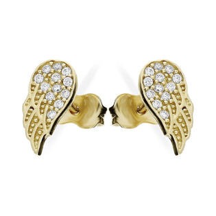 Kolczyki złote skrzydło z białymi cyrkoniami