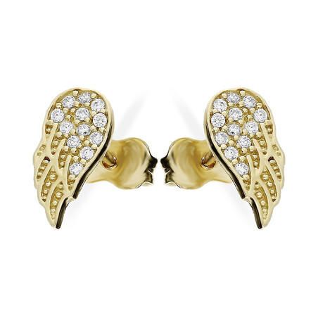 Kolczyki złote skrzydło z białymi cyrkoniami