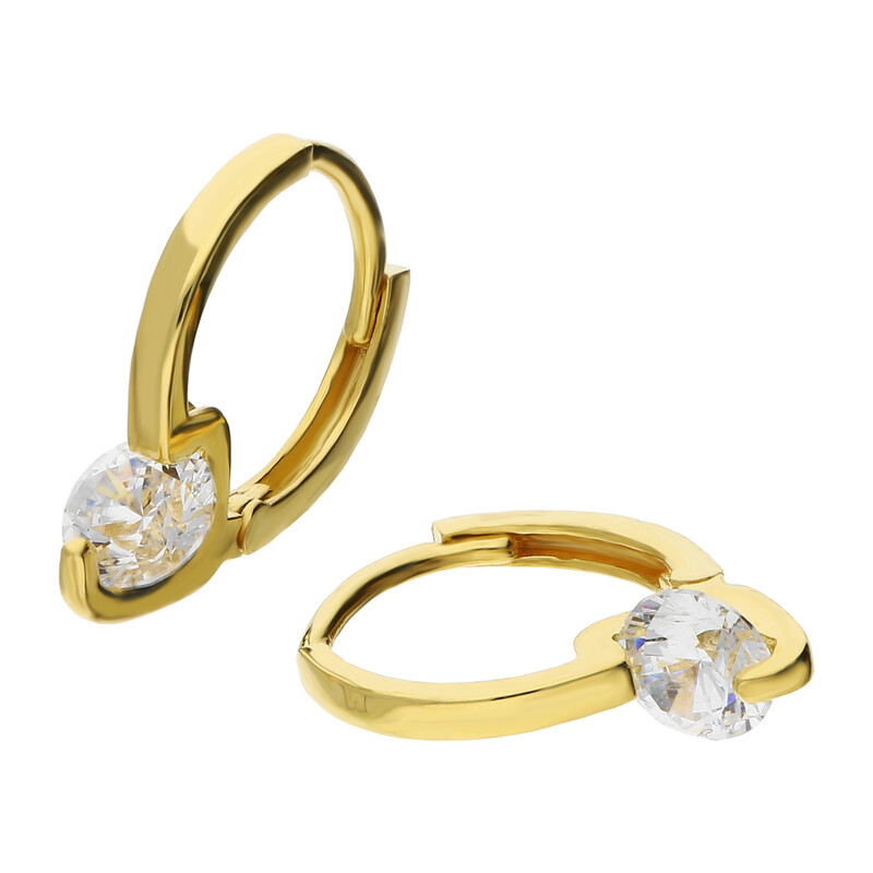 Kolczyki złote kółko 10 mm z cyrkonią/zatrzask  AR I5HCE6547-FCZ próba 585