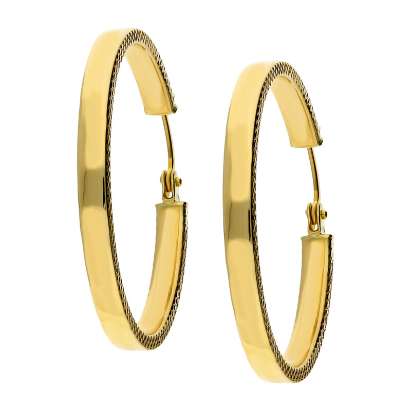 Kolczyki złote płaskie kółka z grawerowanymi krawędziami/ang.zap. AR XTE13782 próba 375