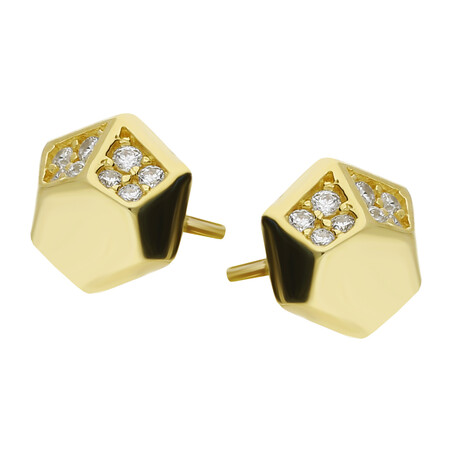 Kolczyki złote sześciokąt 3D z cyrkoniami/sztyft AR VX8-VX7ZE0330-LP próba 375
