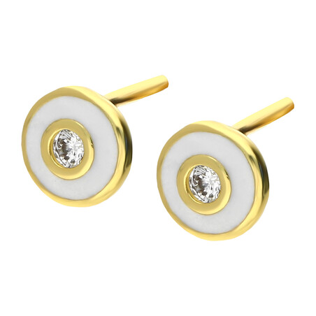 Kolczyki złote kółko z białą emalią i cyrkonią/sztyft  AR VXXCE6552-1-FCZ próba 375
