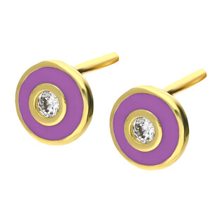 Kolczyki złote kółko z fioletową emalią i cyrkonią/sztyft AR VXXCE6552-4-FCZ próba 375