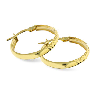 Kolczyki złote koła 21 mm pół gładkie pół grawer