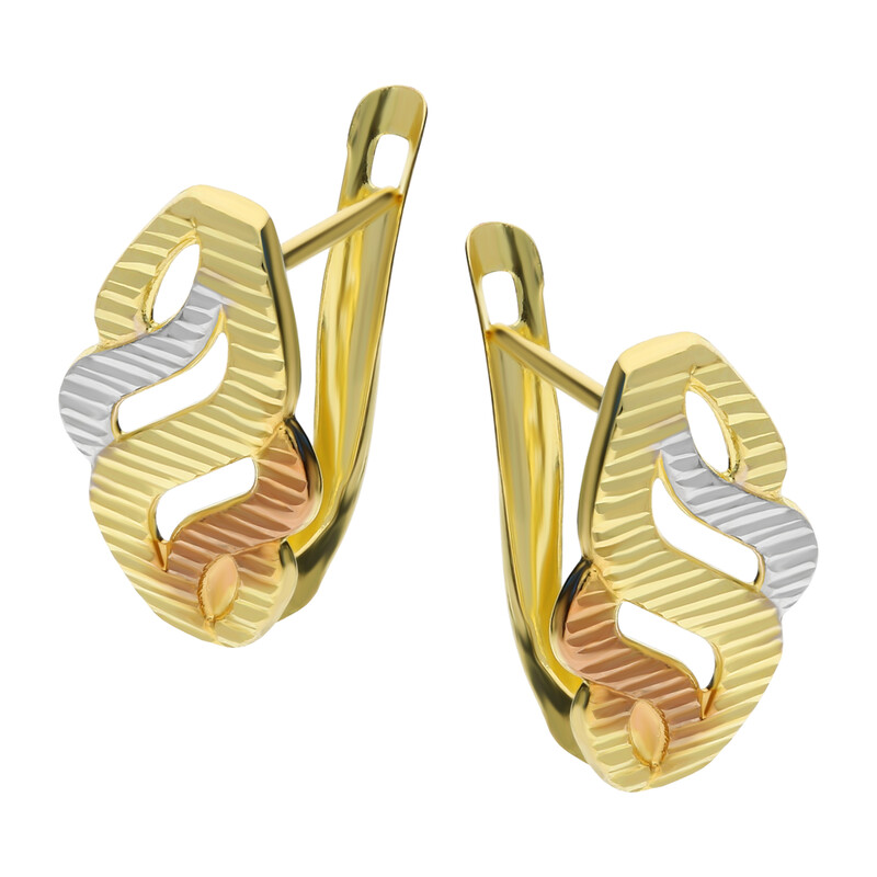 Kolczyki złote blaszki fale w trzech kolorach/ang.zap. S3 KRZ-13-5 próba 585