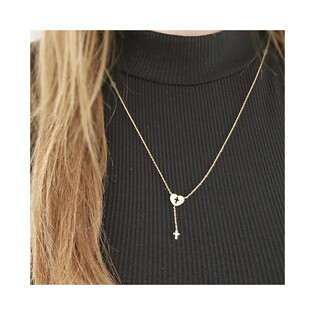 Naszyjnik złoty serce z krzyżem z cyrkoniami/krawatówka AR YFFOR6N0684-FCZ próba 375