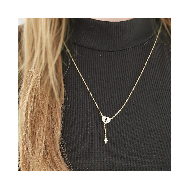 Naszyjnik serce z krzyżem ażur+cyr./krawat AR YFFOR6N0684-FCZ próba 375