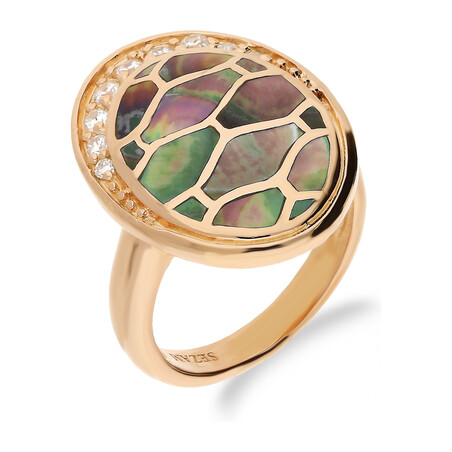 Pierścionek owal z masą perłową i cyrkoniami NJ21 3610339 próba 925