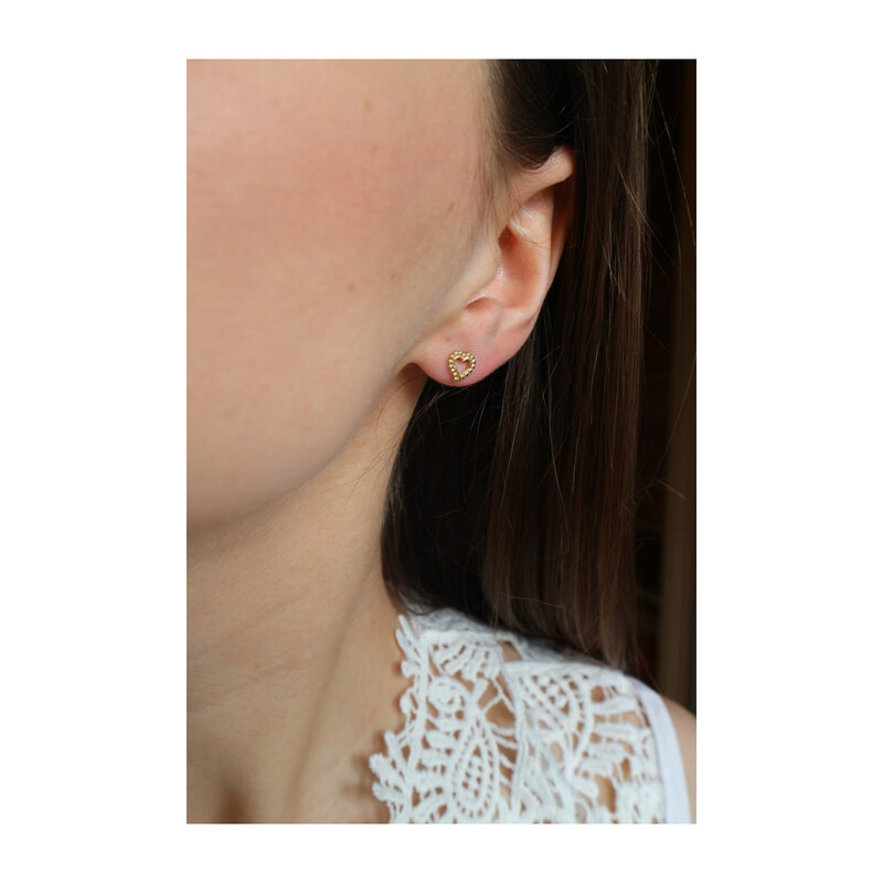 Kolczyki złote serce z kulkami bead/sztyft  MZ T5-ES-1491-YW próba 375