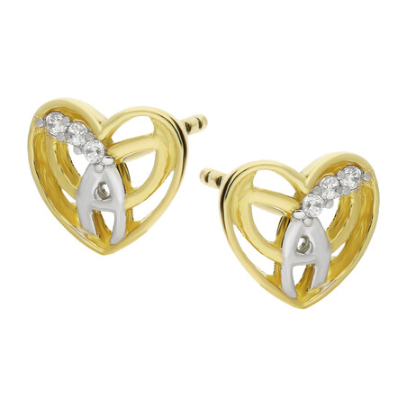 Kolczyki złote serce z plecionką i cyrkoniami