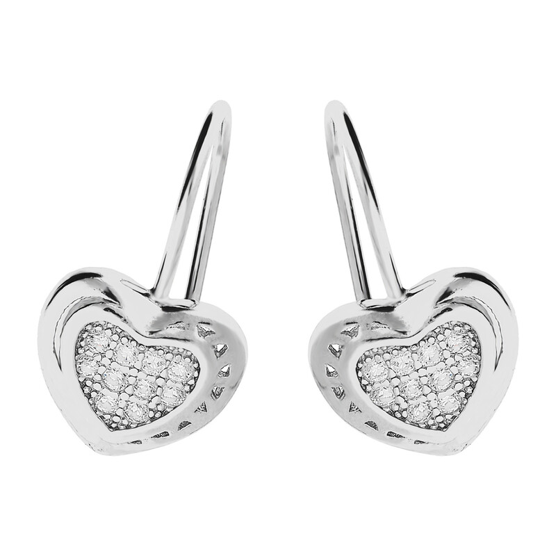 Kolczyki srebrne serce z białymi cyrkoniami/big.  AT311 próba 925