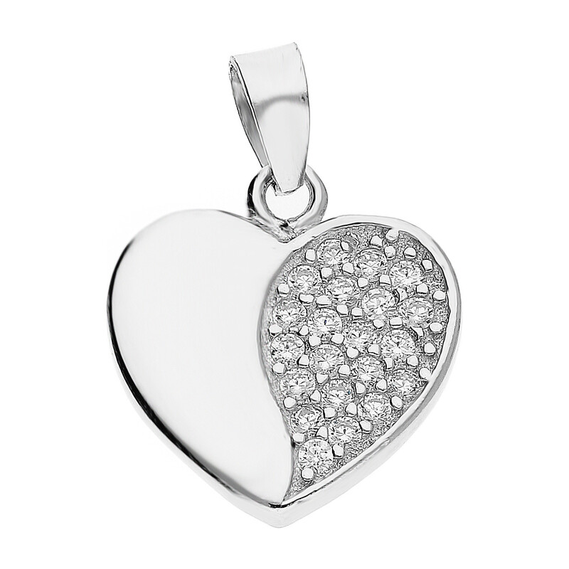 Serduszko srebrne pół gładkie pół zdobione cyrkoniami AT385 próba 925