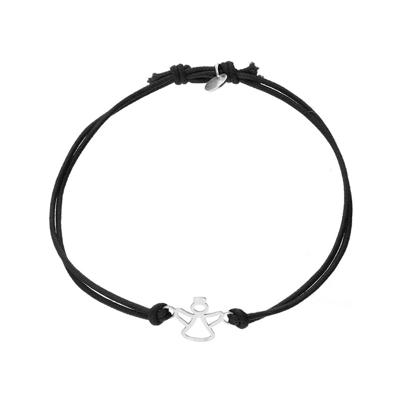 Bransoleta srebrna sznurkowa anioł ażur nr. PW165 czarny próba 925