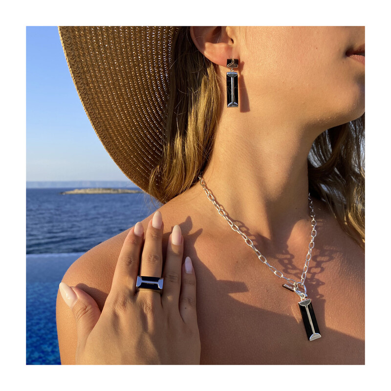 Pierścionek srebrny prostokąt onyks NJ04 3620161 próba 925