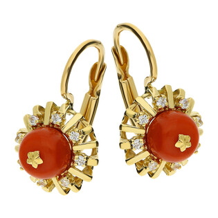 Kolczyki złote z koralem góralskim i cyrkoniami/big.zam. OK1 próba 585