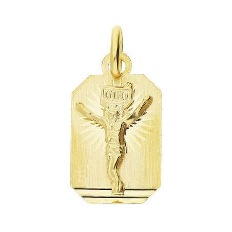 Medalik złoty blaszka Pan Jezus na krzyżu, złoto próba 585