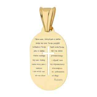 Medalik złoty owalna blaszka z modlitwą i wyciętym krzyżem DJ28 OW próba 585