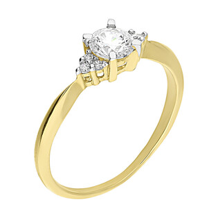 Pierścionek złoty cyrkonia w czterech łapkach i cyrkonie z boku DJ PREMIUM094M próba 585