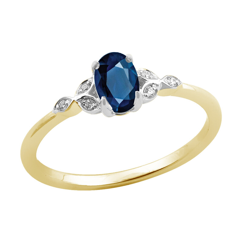Pierścionek złoty z szafirem i diamentami LC RR43565 Y- SAP owal próba 585