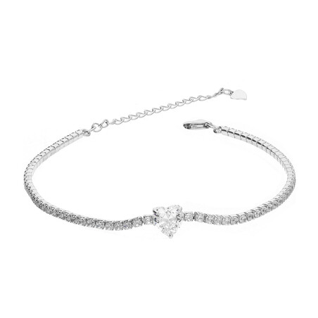 Bransoleta srebrna serce z białą cyrkonią i rząd cyrkonii HS1488 próba 925