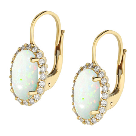 Kolczyki złote Markiza owal z opalem białym jubilerskim