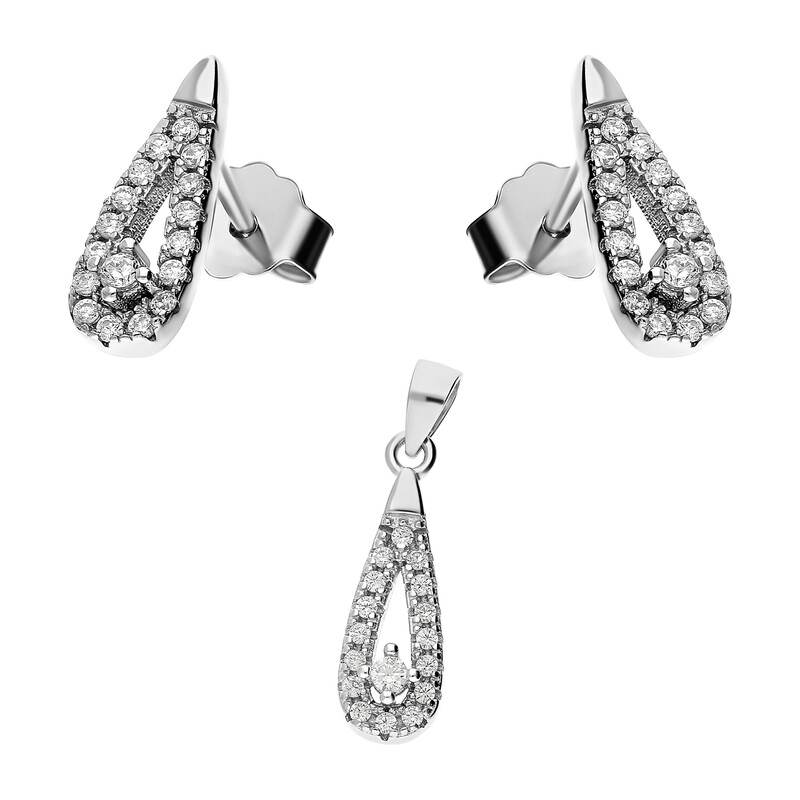 Komplet srebrny kolczyki i zawieszka kropla z cyrkoniami A0731 próba 925