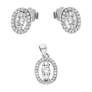 Komplet srebrny kolczyki i zawieszka owal z cyrkoniami A0735 próba 925