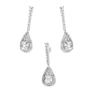 Komplet srebrny kropla z cyrkoniami i kwadratowa cyrkonia A0759 próba 925