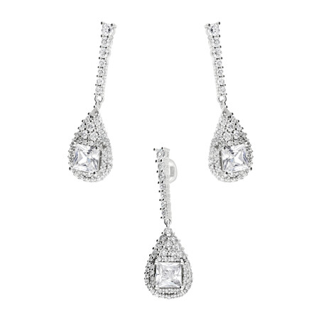 Komplet srebrny kropla z cyrkoniami i kwadratowa cyrkonia A0759 próba 925