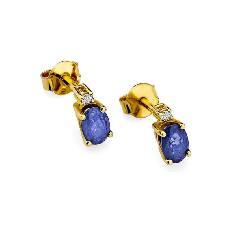 Kolczyki złote z tanzanitem i diamentami/sztyft BE KO-1 TA owal próba 585