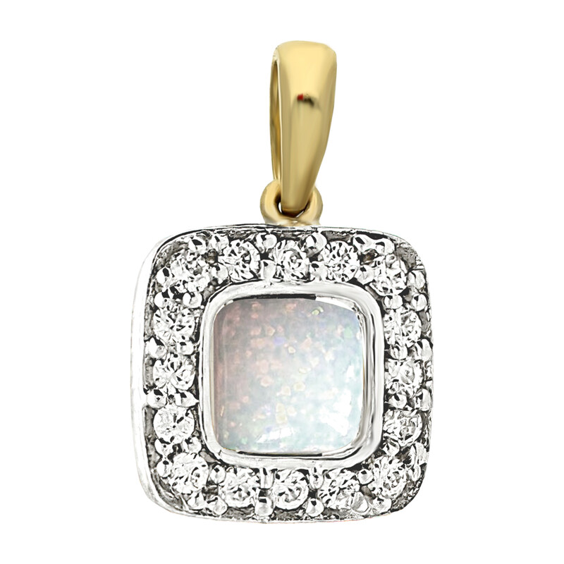 Złota Zawieszka z Białym Opalem Kwadrat pr. 585 - JubilerSezam.pl