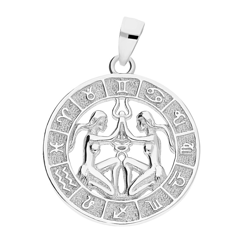 Zodiak srebrny bliźnięta w kółku AT370 bliźnięta próba 925