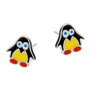 Kolczyki srebrne dla dziewczynki pingwinek z emalią/sztyft AT381 próba 925