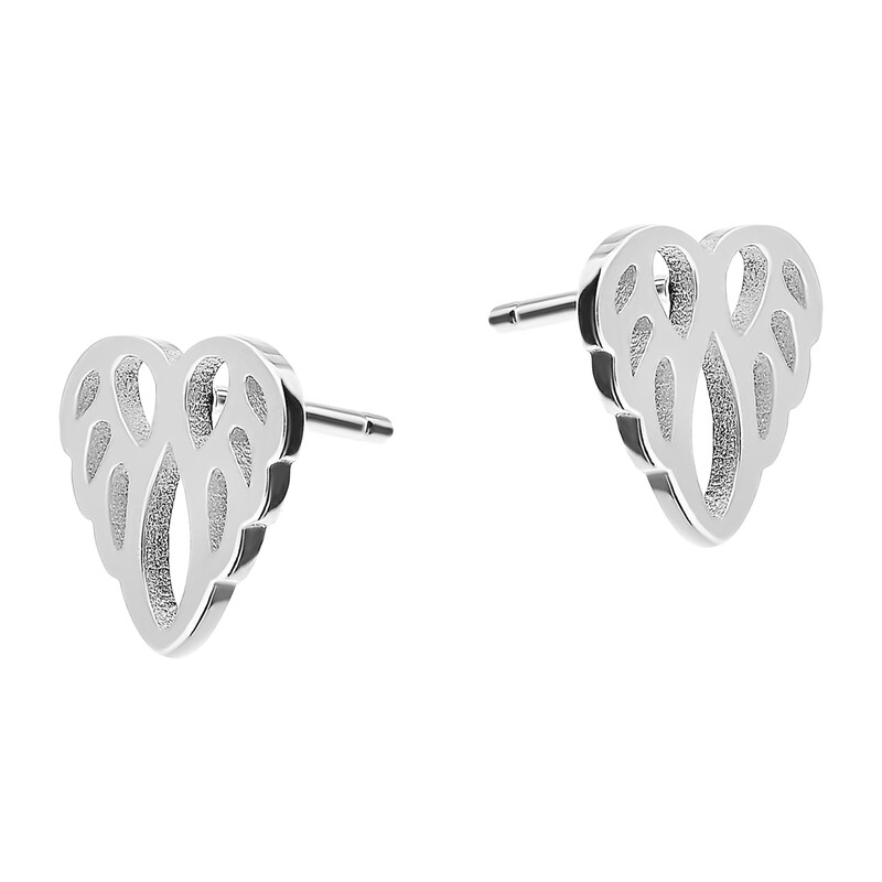 Kolczyki srebrne serce z ażurowych skrzydeł/sztyft  HS DA328 próba 925
