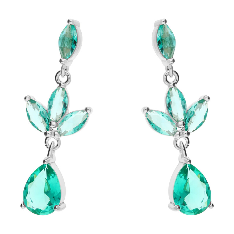 Kolczyki srebrne krople z zielonymi cyrkoniami na gałązce/sztyftHS695 zielony próba 925