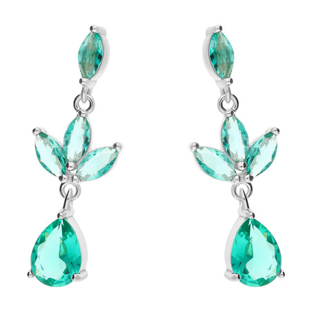 Kolczyki srebrne krople z zielonymi cyrkoniami na gałązce/sztyftHS695 zielony próba 925