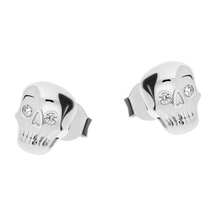 Kolczyki srebrne czaszka 3D z cyrkoniami/sztyft JA936 ROD próba 925