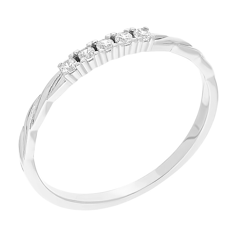 Pierścionek złoty z pięcioma cyrkoniami i skręconą szyną PY YRL-1477 białe złoto próba 375