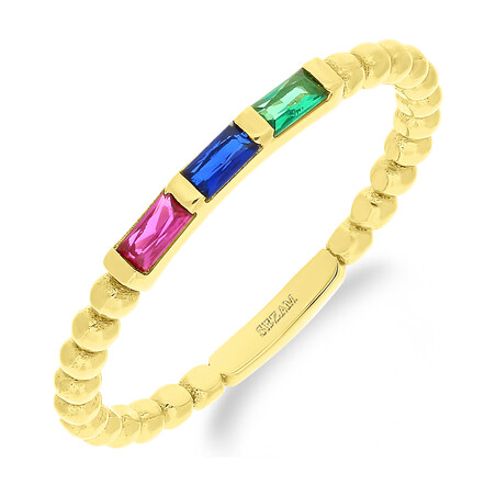 Pierścionek złoty kolorowe cyrkonie bagiety AR CR5546-GCZ-MS-RU próba 375