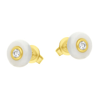 Kolczyki pozłacane kółko z białą emalią i cyrkonią/sztyft  JA615 GOLD biały próba 925