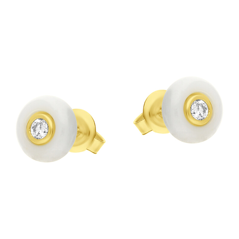 Kolczyki pozłacane kółko z białą emalią i cyrkonią/sztyft  JA615 GOLD biały próba 925