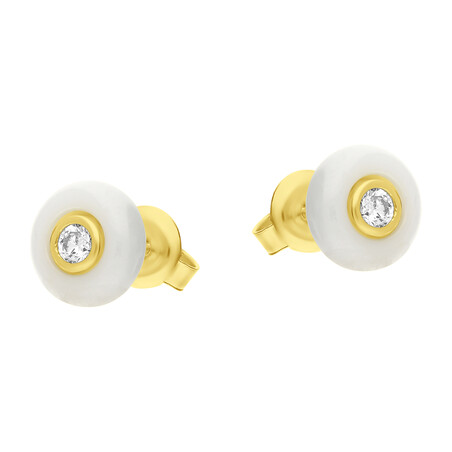 Kolczyki pozłacane kółko z białą emalią i cyrkonią/sztyft  JA615 GOLD biały próba 925