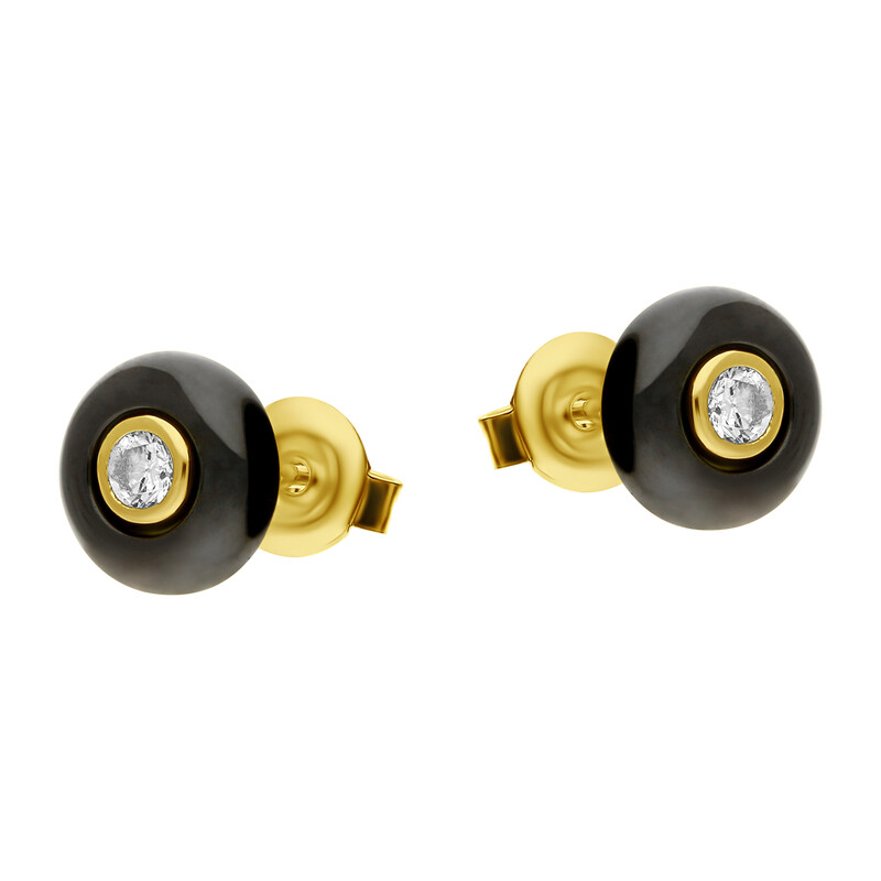 Kolczyki pozłacane kółko z czarną emalią i cyrkonią/sztyft  JA615 GOLD czarny próba 925