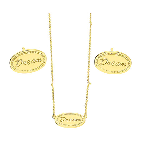 Komplet pozłacany kolczyki i naszyjnik owal z napisem DREAM  JA1117 GOLD próba 925