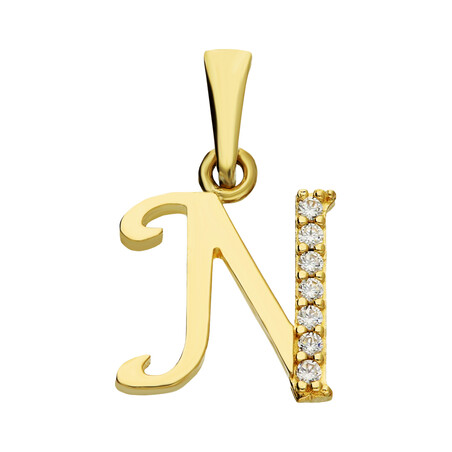 Literka złota N z cyrkoniami nr ZQ ZQN cyrkonie, próba 585