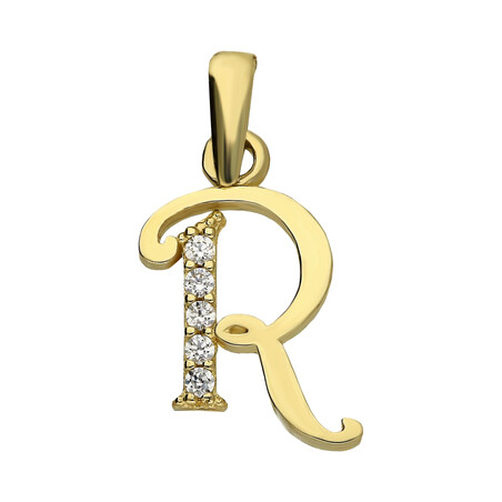 Literka złota R z cyrkoniami nr ZQ ZQR próba 585